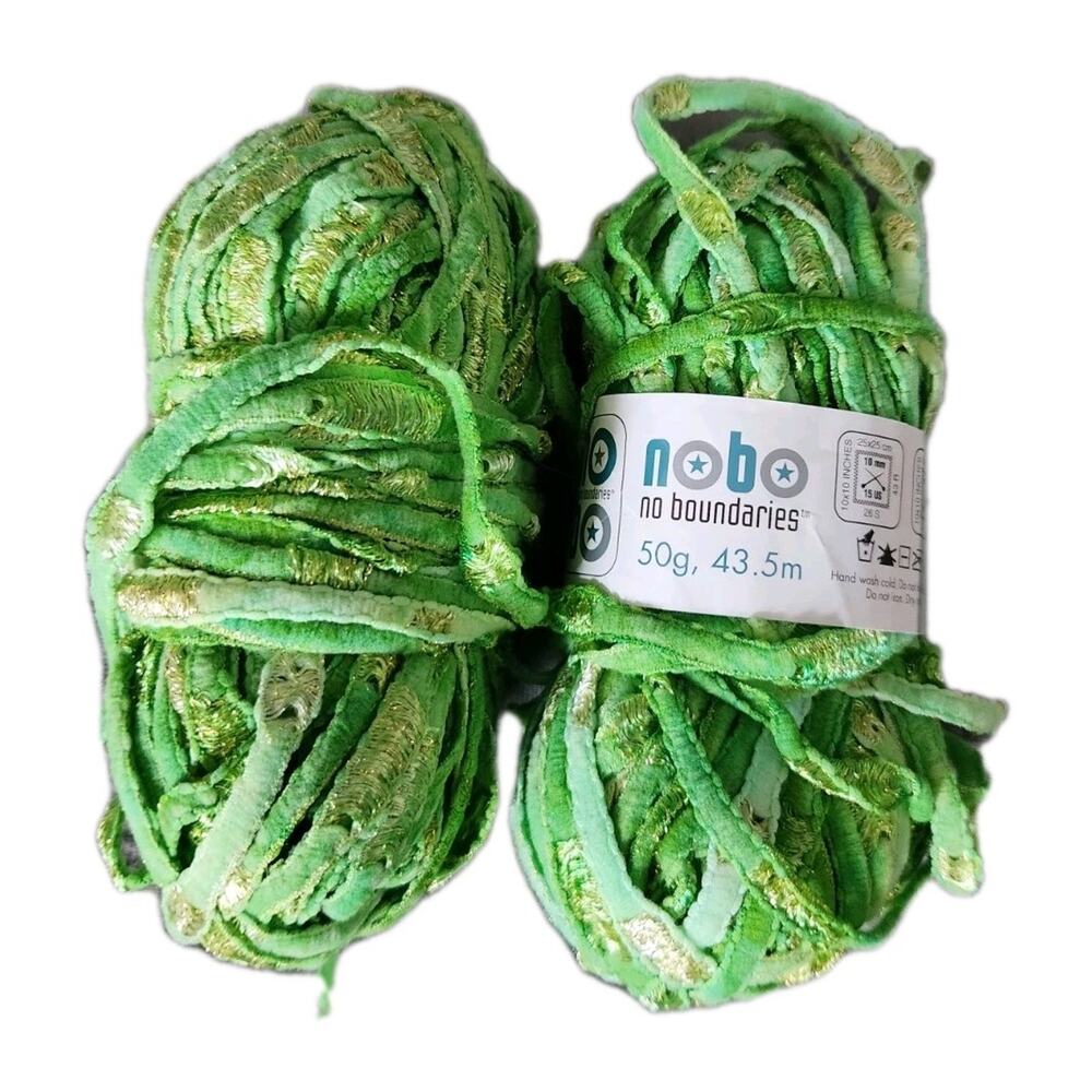 Nobo No Boundaries Ribbon Ladder Yarn Green Gold Metallic Novelty Lot